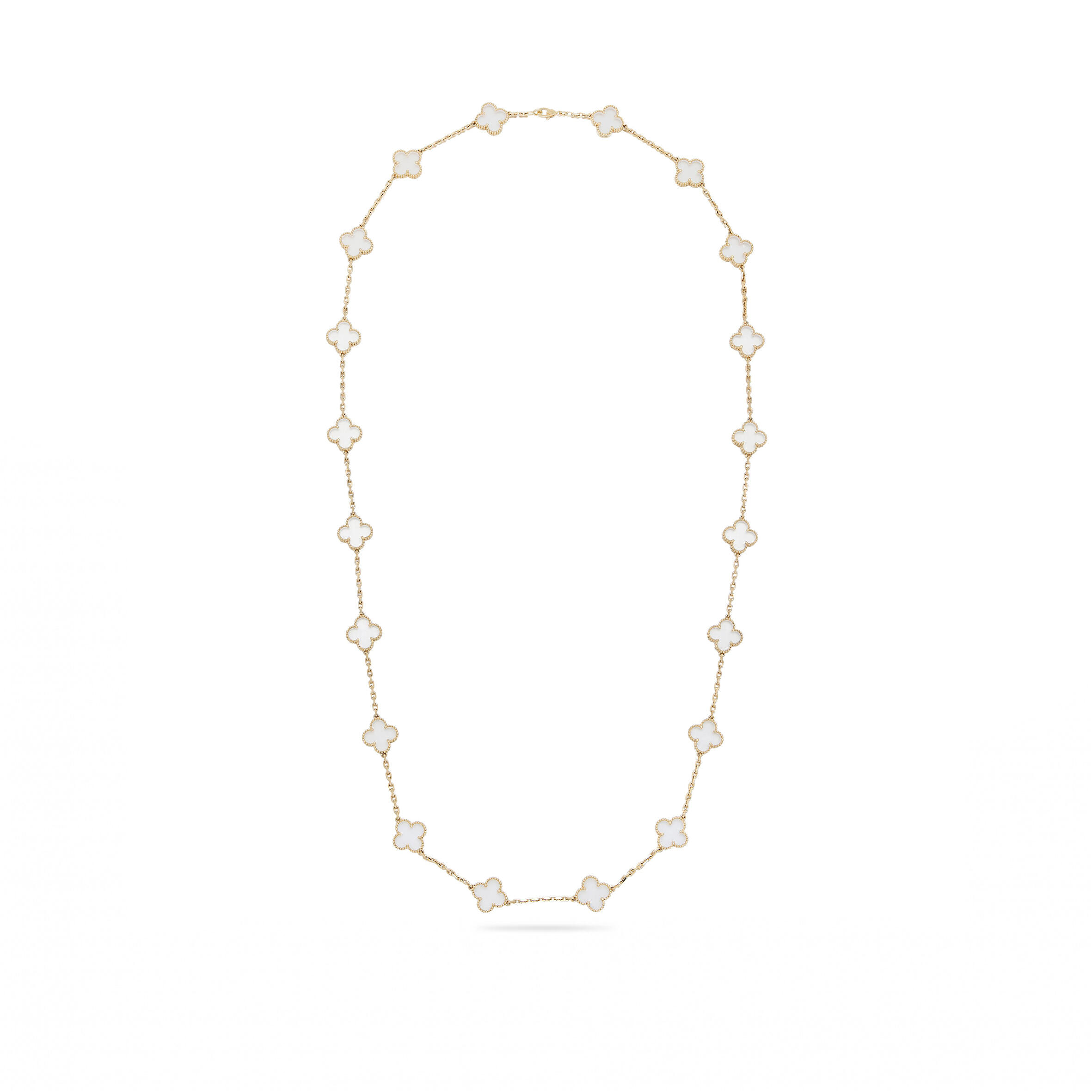 VAN CLEEF ARPELS VINTAGE ALHAMBRA LONG NECKLACE, 20 MOTIFS GOLD AND ROCK CRYSTAL